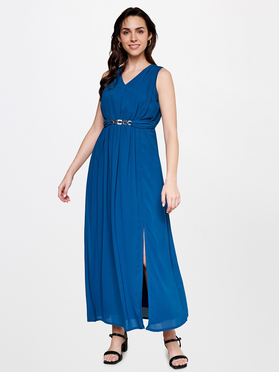 

AND V-Neck Front Slit Maxi Dress, Blue