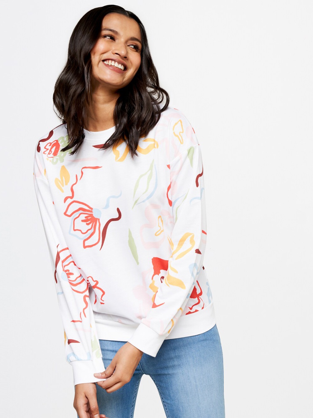 

AND Floral Printed Round Neck Long Sleeves Sweatshirt, White