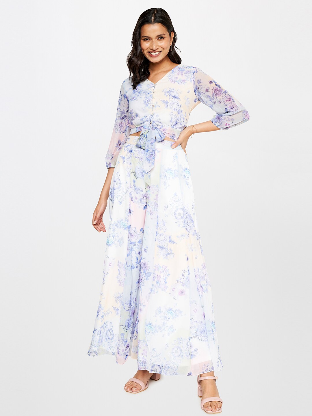 

AND Printed Top with Palazzos, White