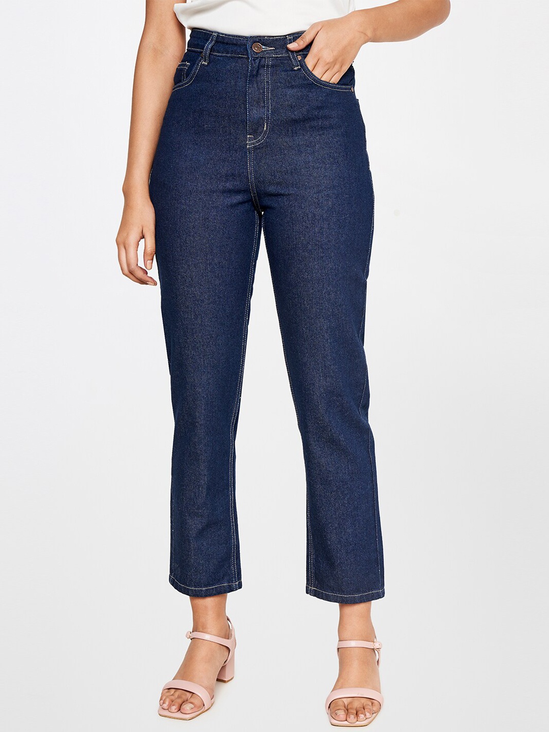 

AND Women Regular Fit Mid-Rise Pure Cotton Jeans, Blue