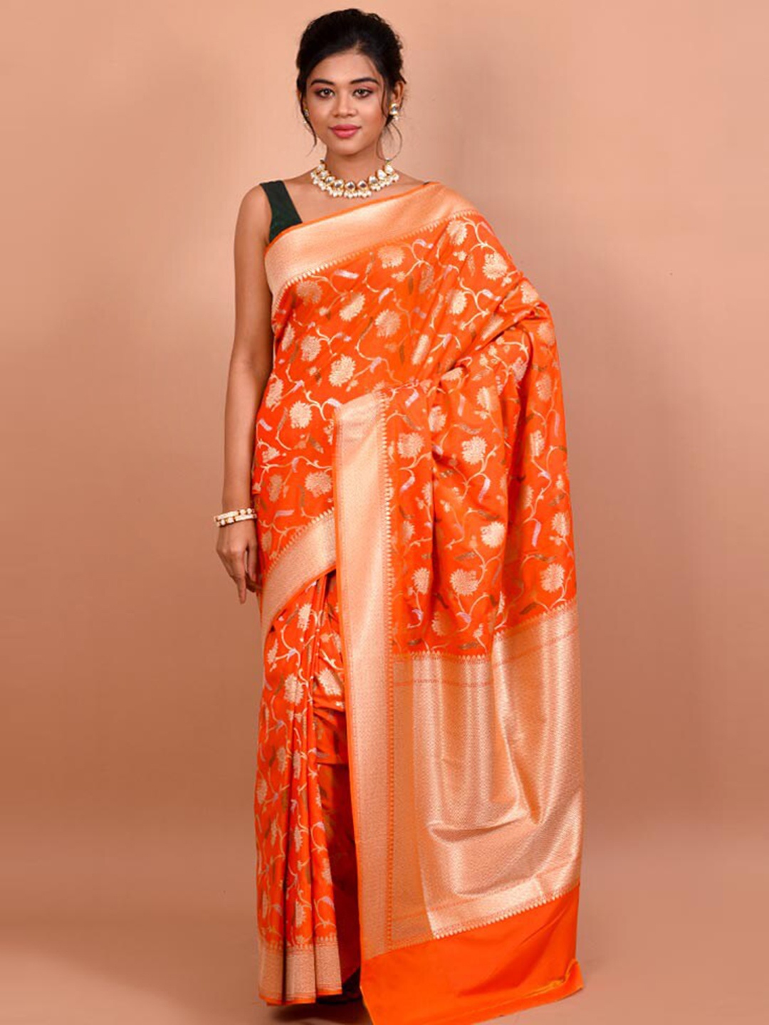 

AllSilks Floral Woven Design Zari Uppada Saree, Orange