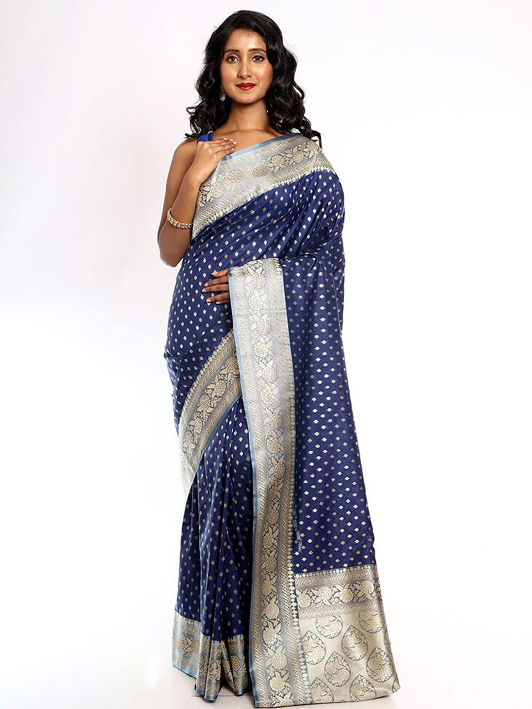 

AllSilks Ethnic Woven Design Zari Uppada Saree, Navy blue