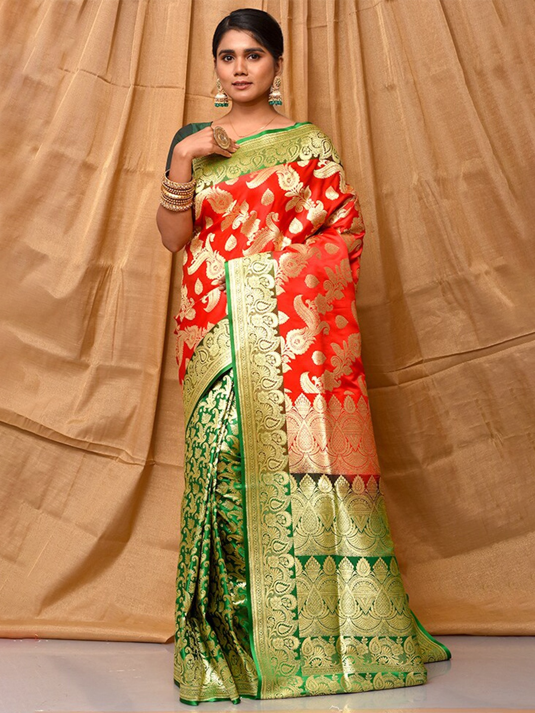 

AllSilks Ethnic Motif Woven Design Zari Banarasi Saree, Red