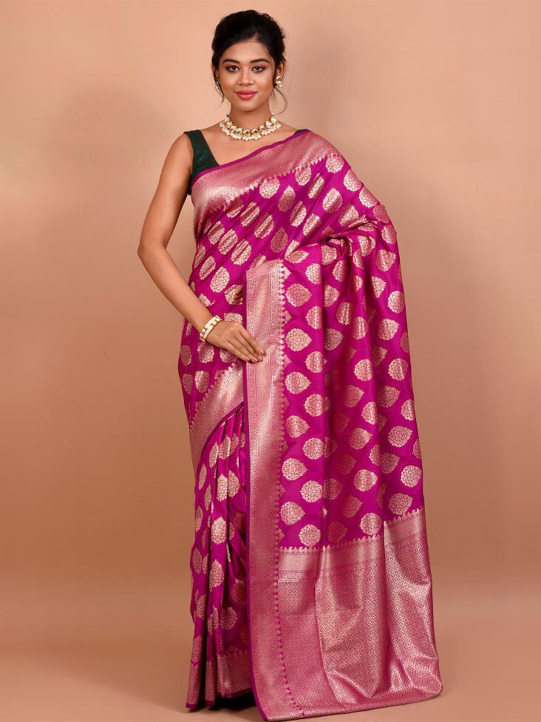 

AllSilks Ethnic Motif Zari Silk Blend Uppada Saree, Magenta
