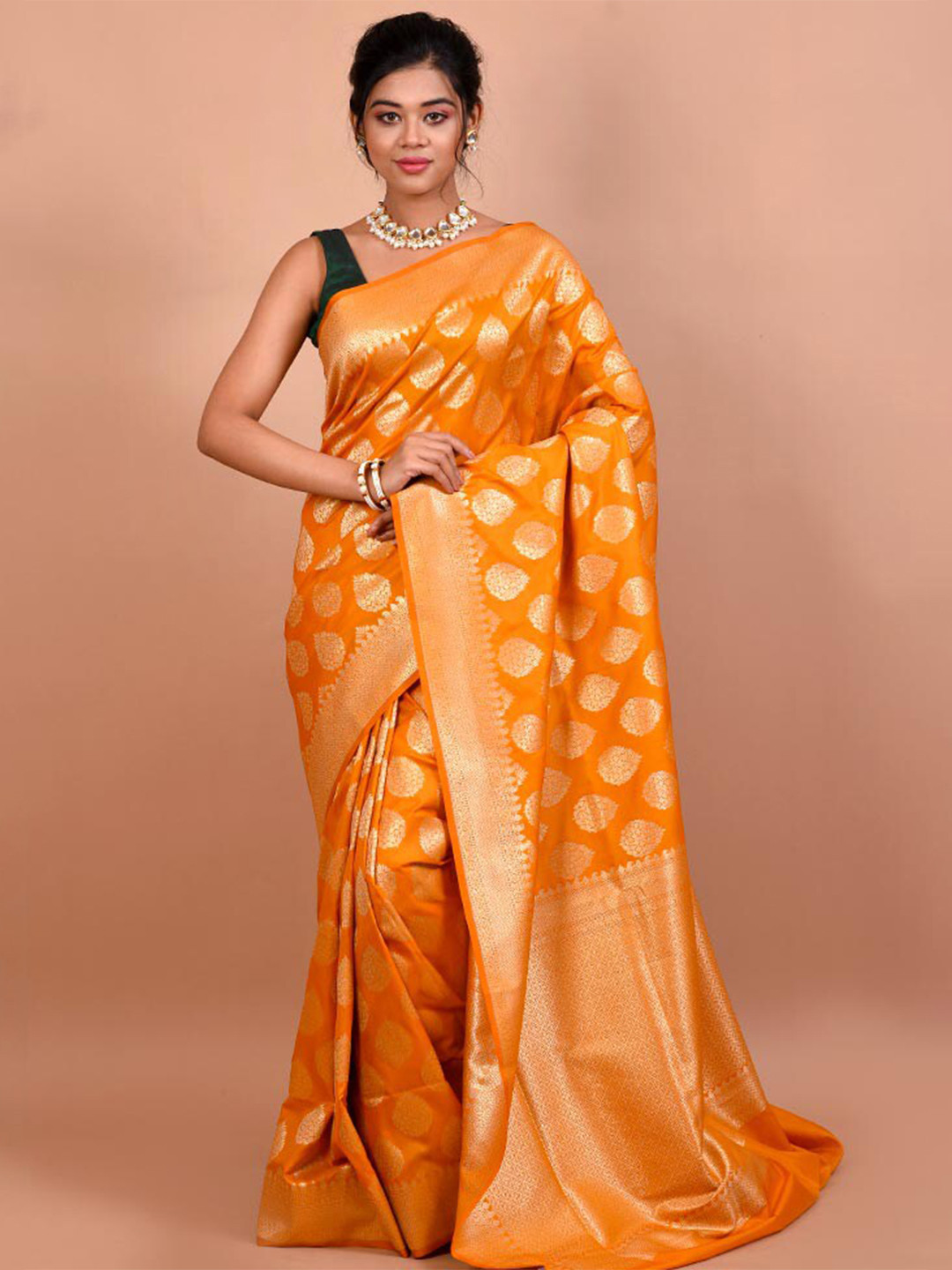 

AllSilks Ethnic Motif Zari Silk Blend Uppada Saree, Orange