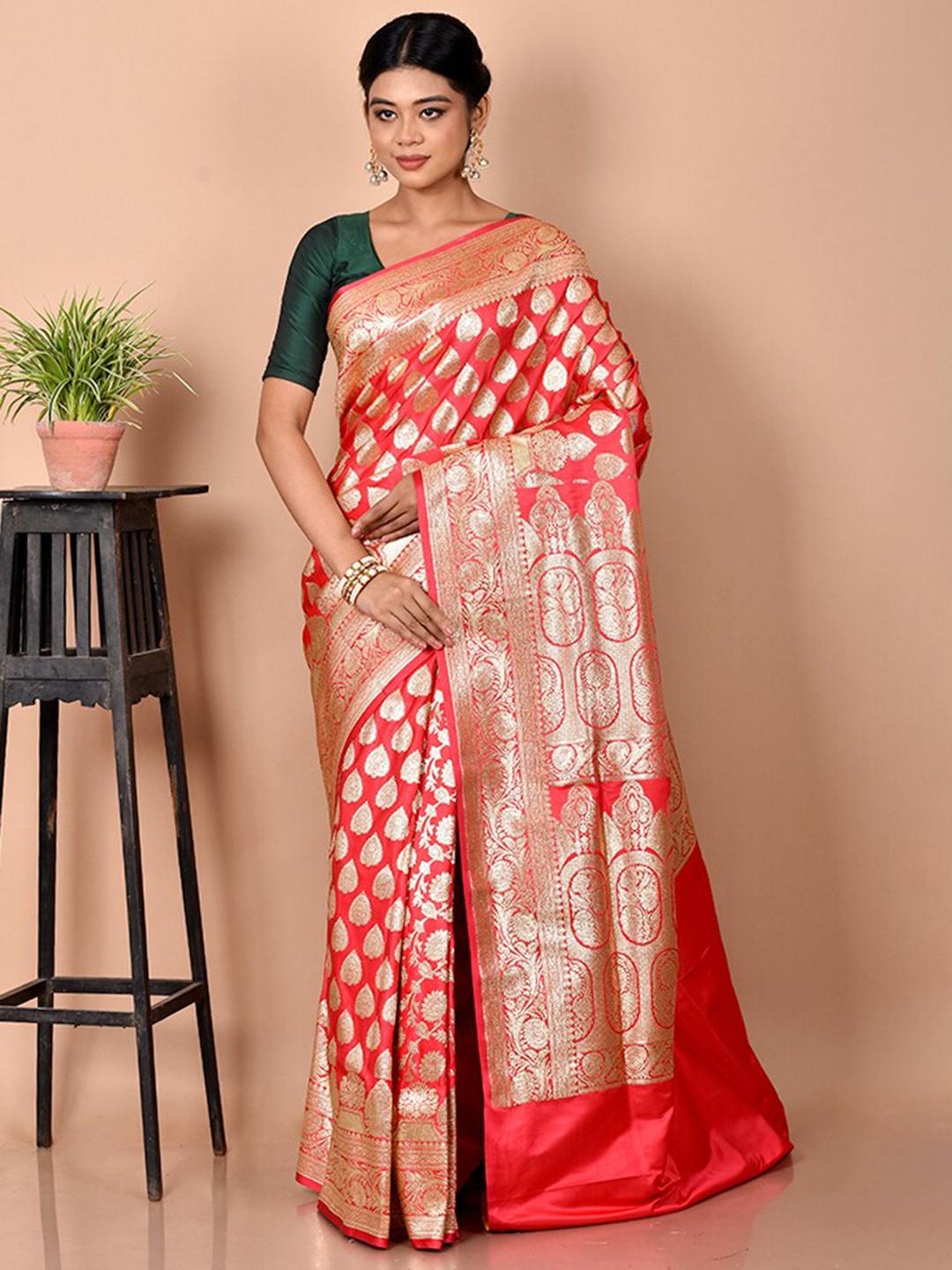 

AllSilks Ethnic Motifs Woven Design Zari Banarasi Saree, Pink