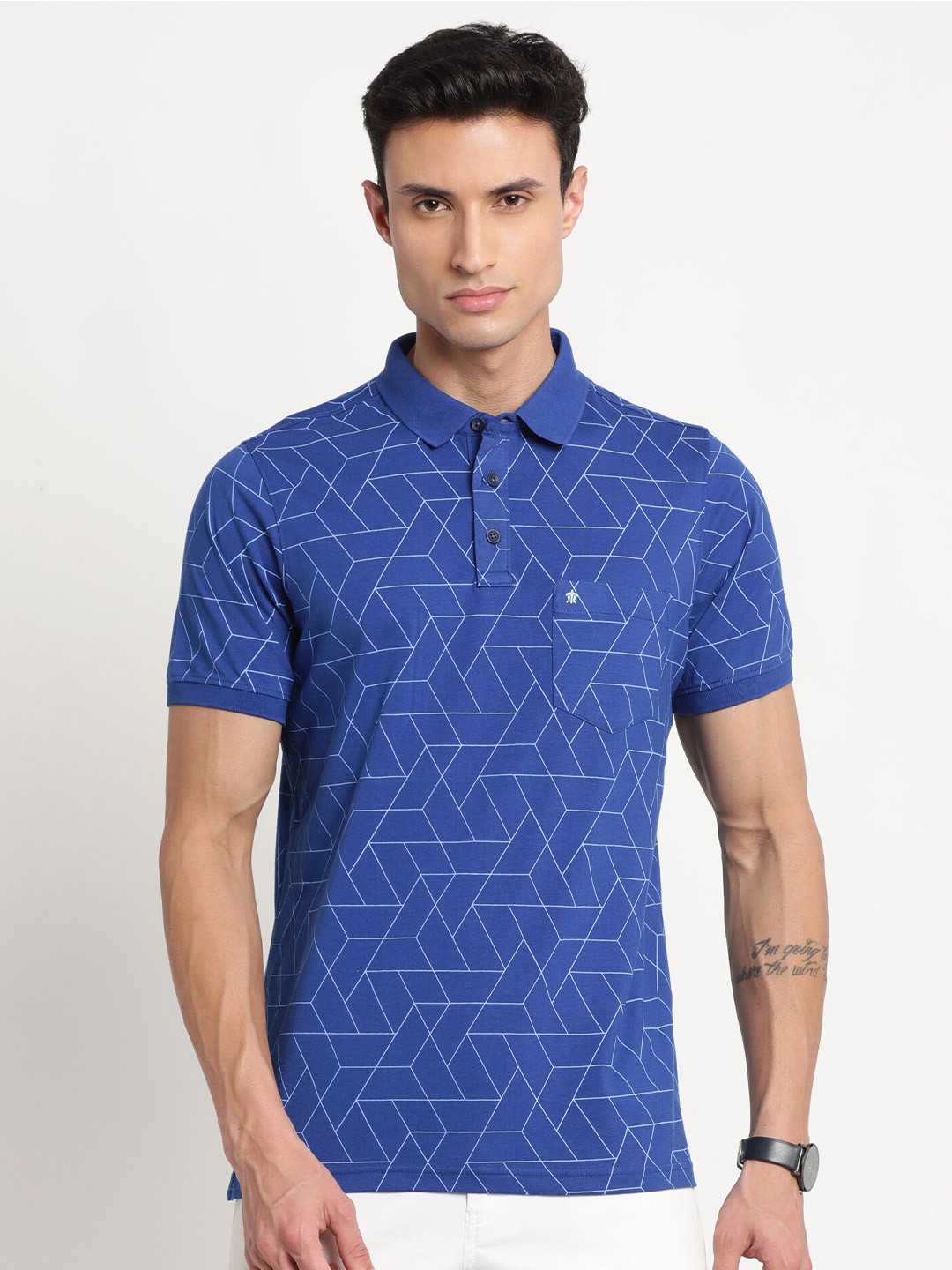 

Turtle Geometric Printed Polo Collar Slim Fit T-shirt, Blue