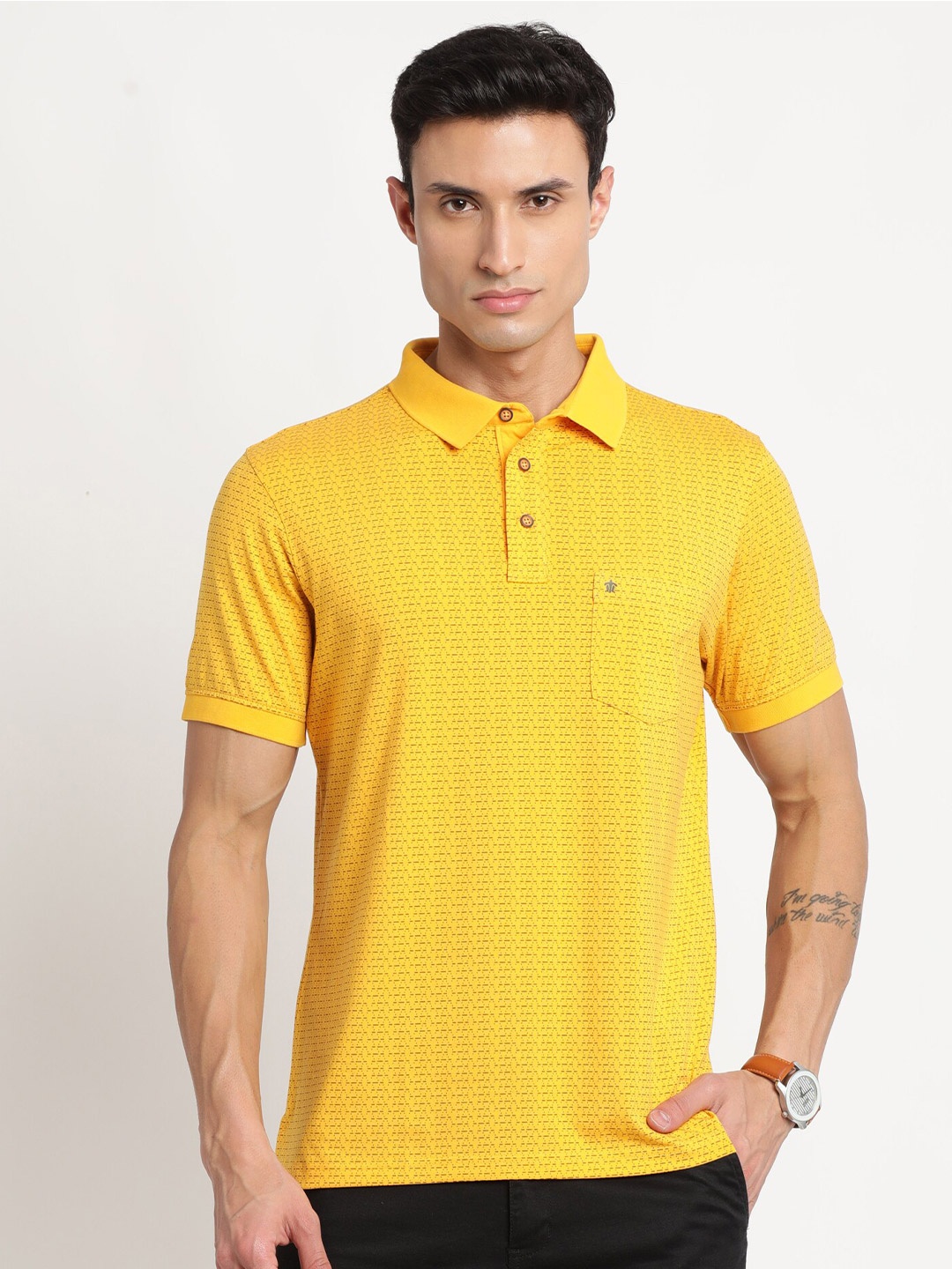 

Turtle Conversational Printed Polo Collar Pure Cotton Slim Fit T-shirt, Yellow