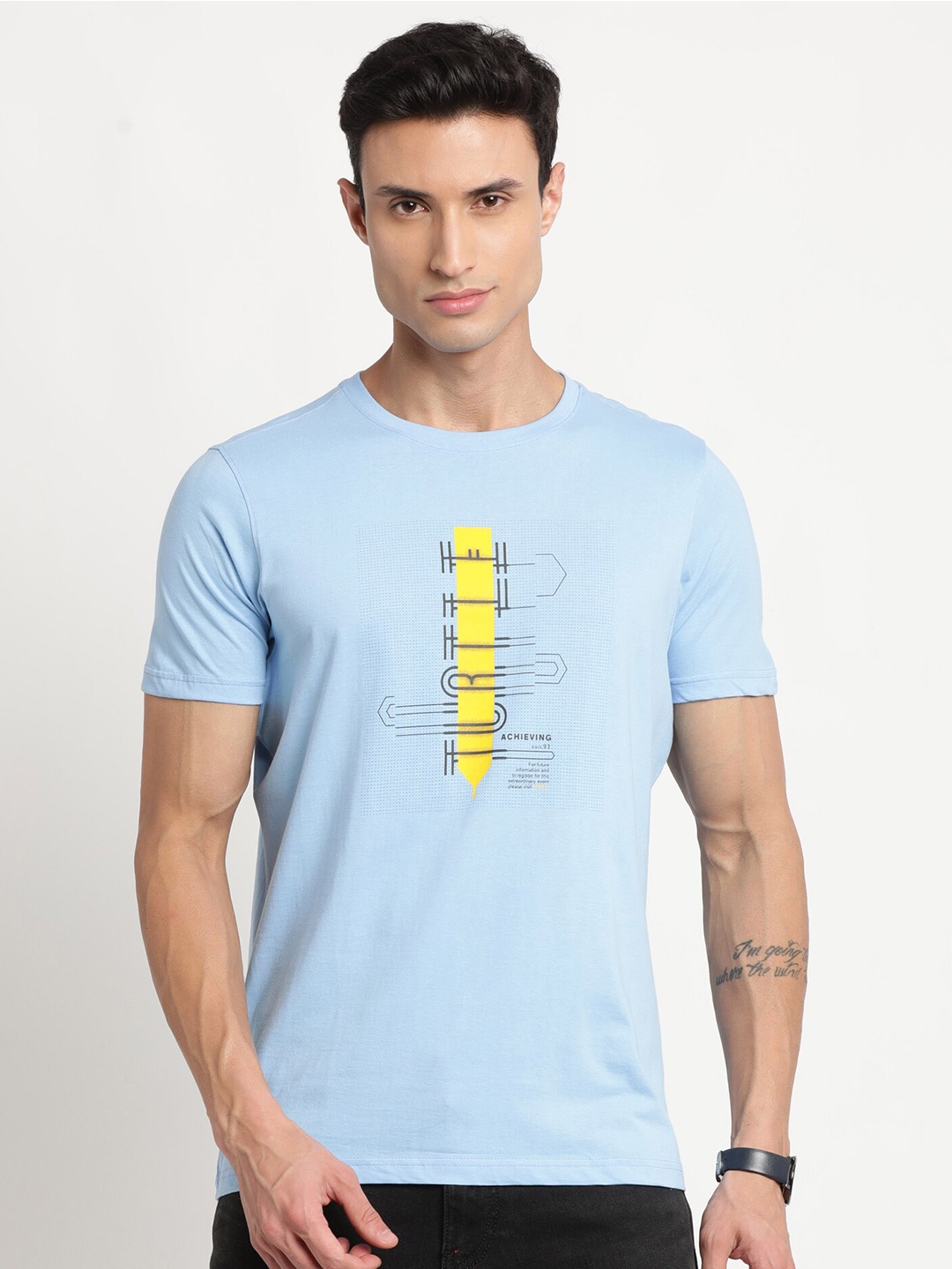 

Turtle Typography Printed Slim Fit Cotton T-shirt, Blue