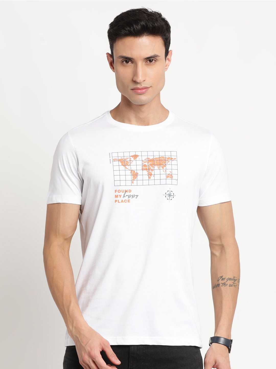 Turtle Graphic Printed Cotton Slim Fit T-shirt, White