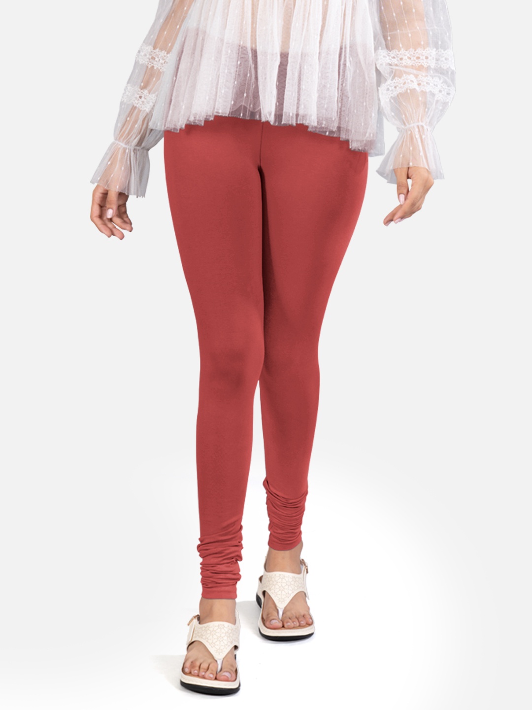 

indian flower 4-Way Stretch Churidar-Length Leggings, Maroon