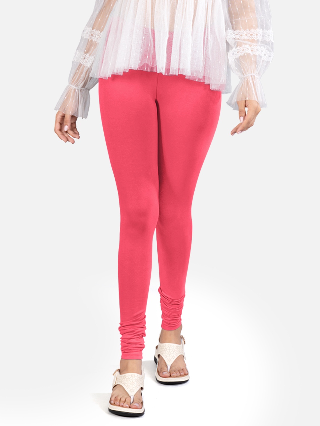 

indian flower Stretchable Churidar Length Leggings, Pink