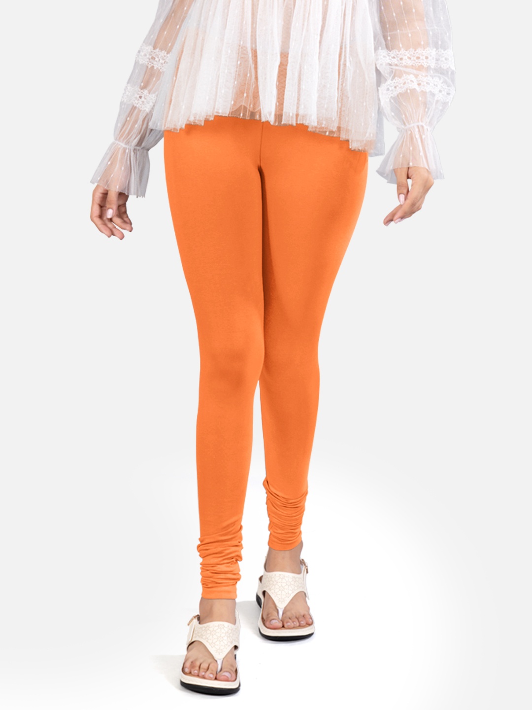 

indian flower Women 4-Way Stretch Churidar-Length Legging, Orange