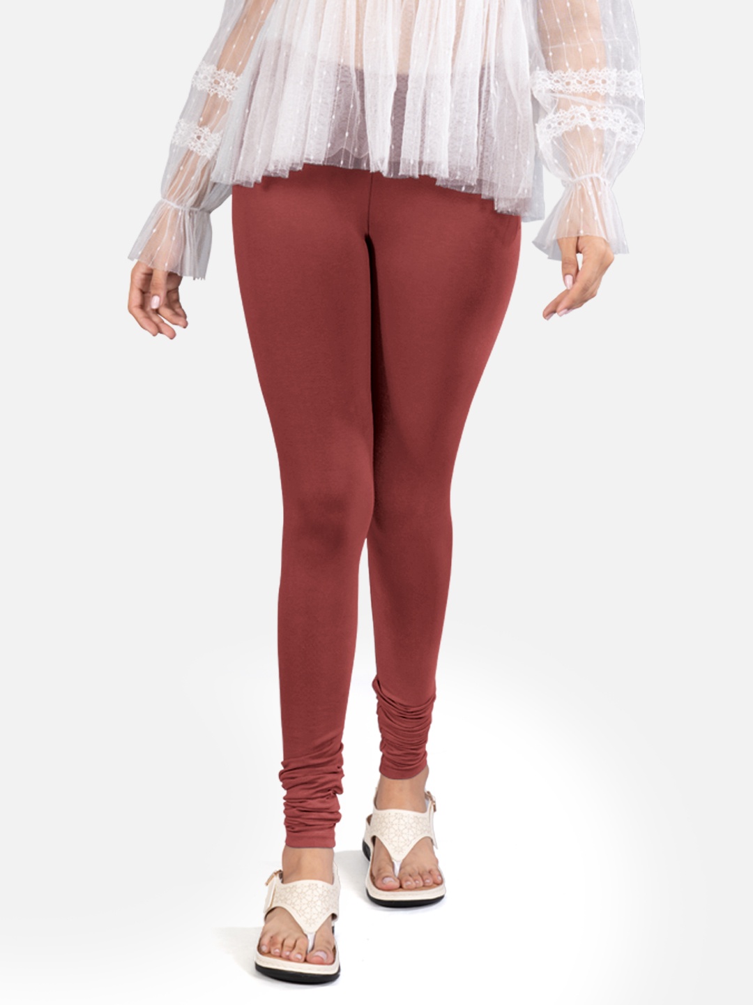 

indian flower Mid-Rise Streachable Churidar Length Leggings, Maroon