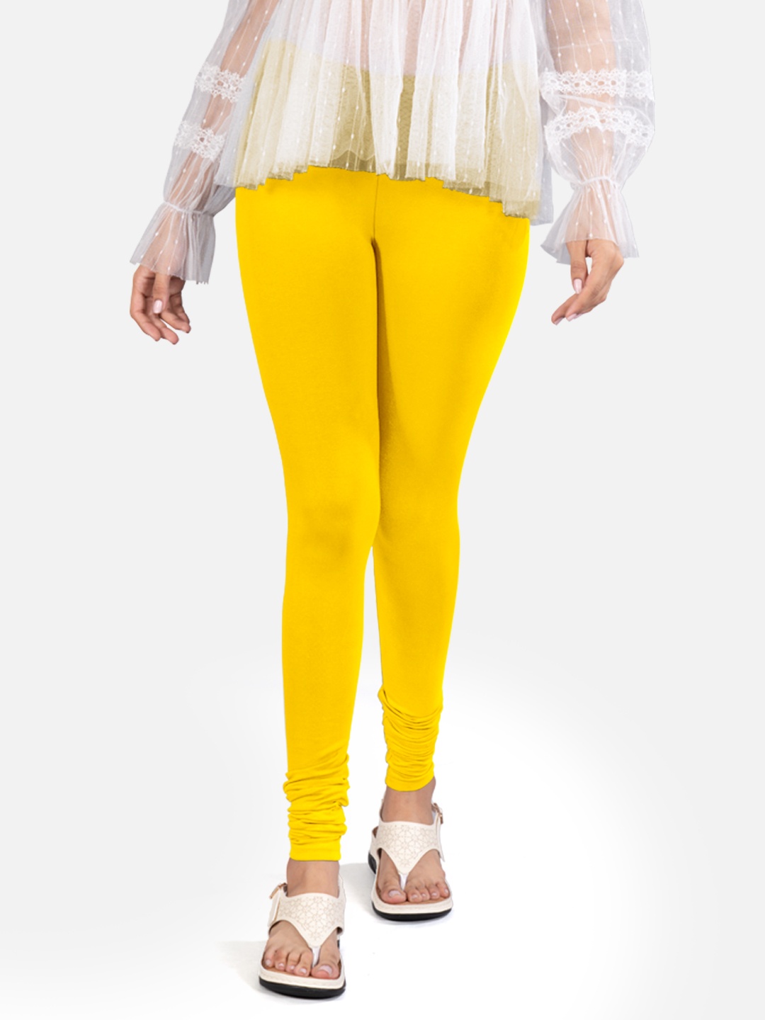 

indian flower Women 4-Way Stretch Churidar Length Leggings, Yellow
