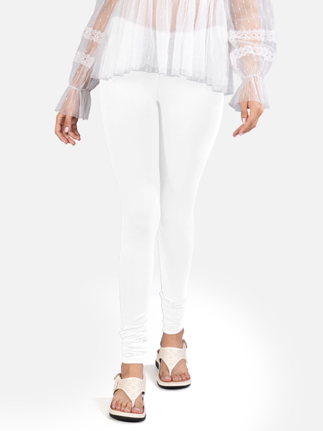 

indian flower Women Mid-Rise 4-Way Stretch Churidar-Length Leggings, White