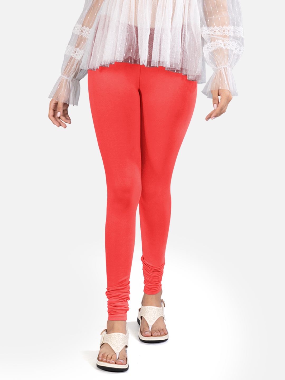 

indian flower Women 4-Way Stretch Churidar Length Leggings, Red