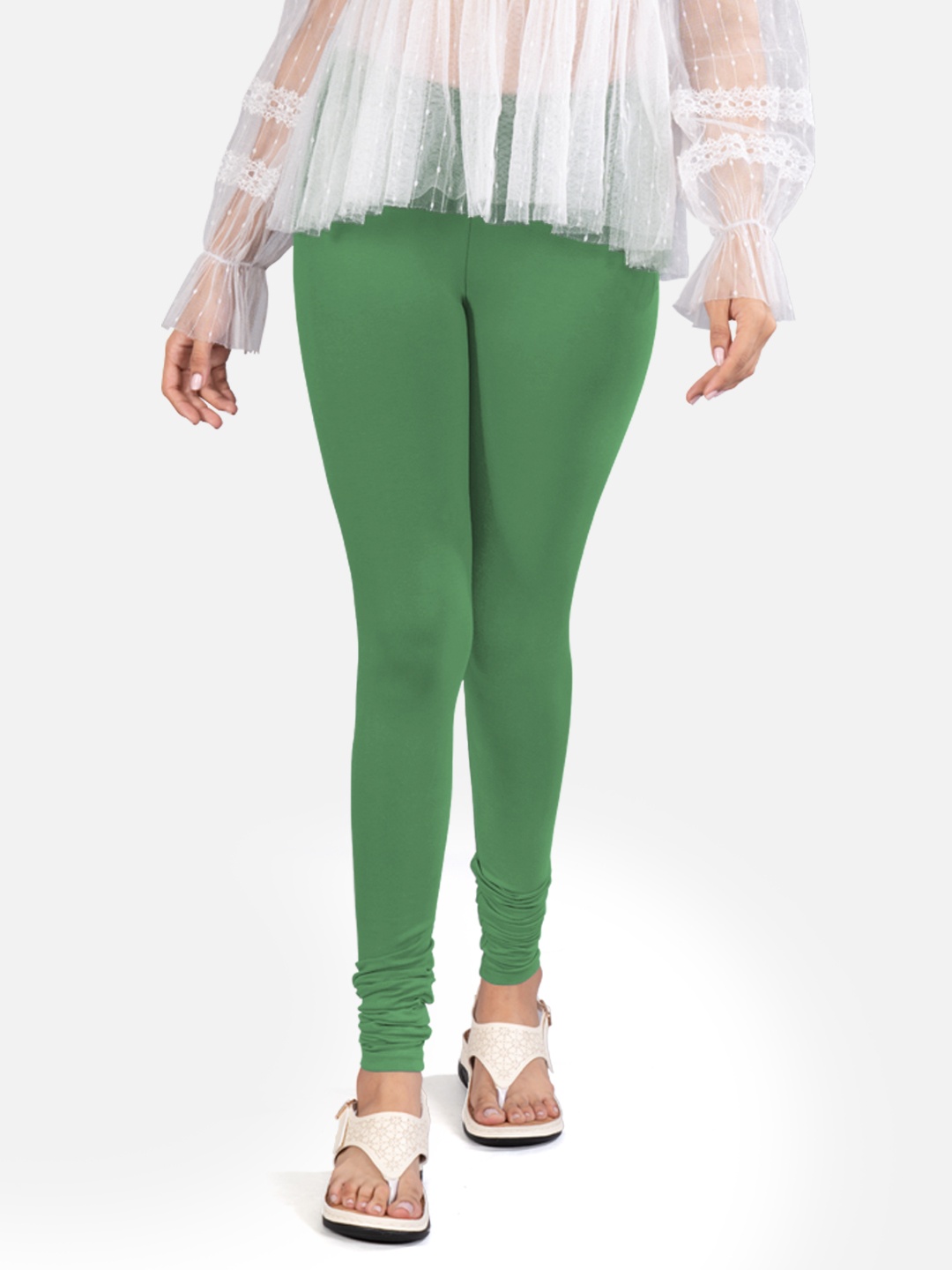 

indian flower 4-Way Stretch Churidar Length Leggings, Green