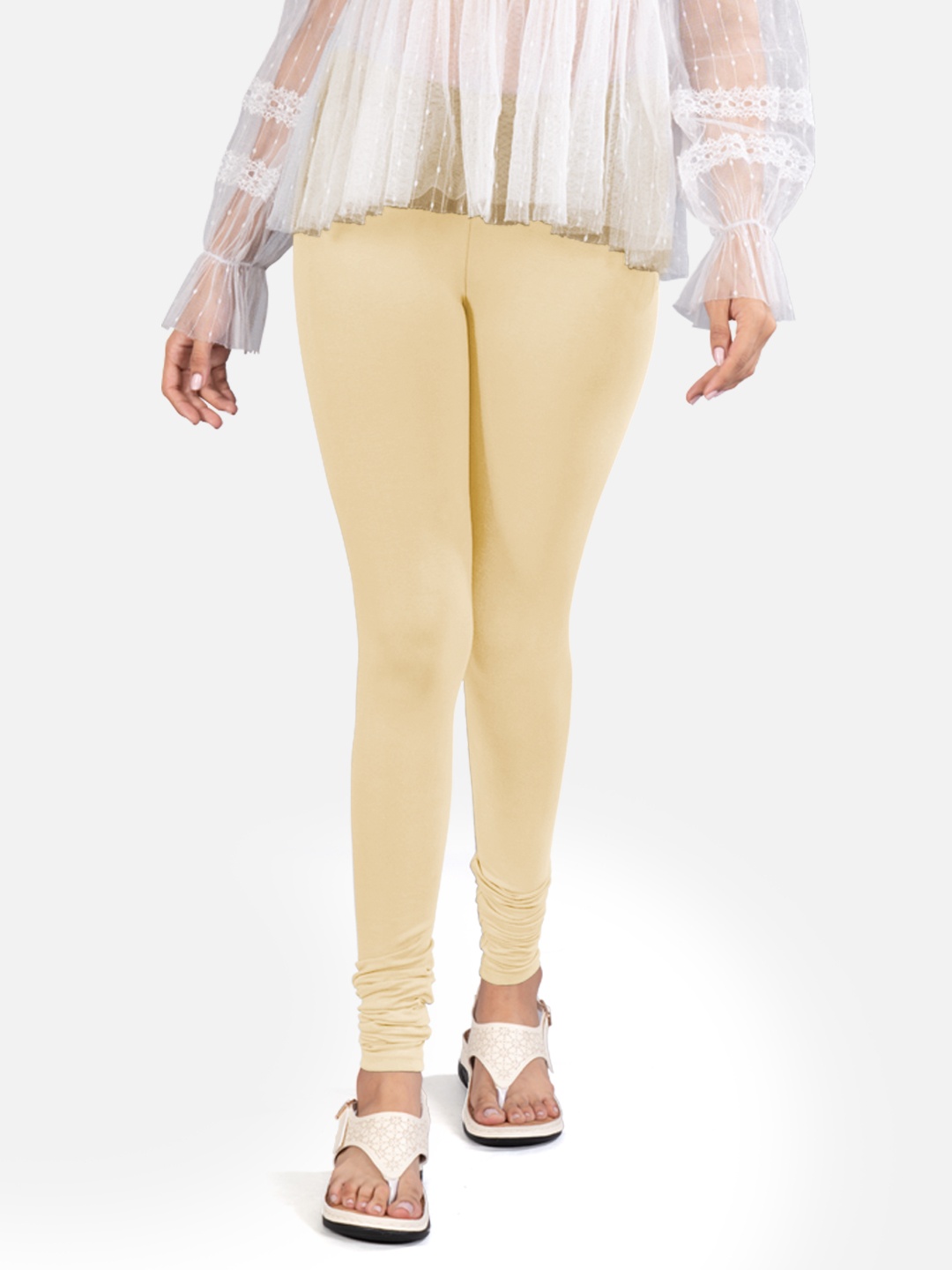 

indian flower 4-Way Stretch Churidar Length Leggings, Beige