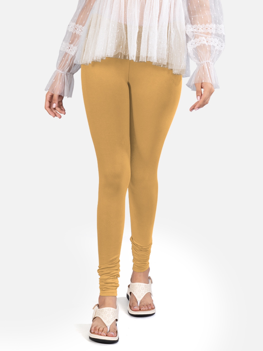 

indian flower Women 4-Way Stretch Churidar-Length Leggings, Mustard