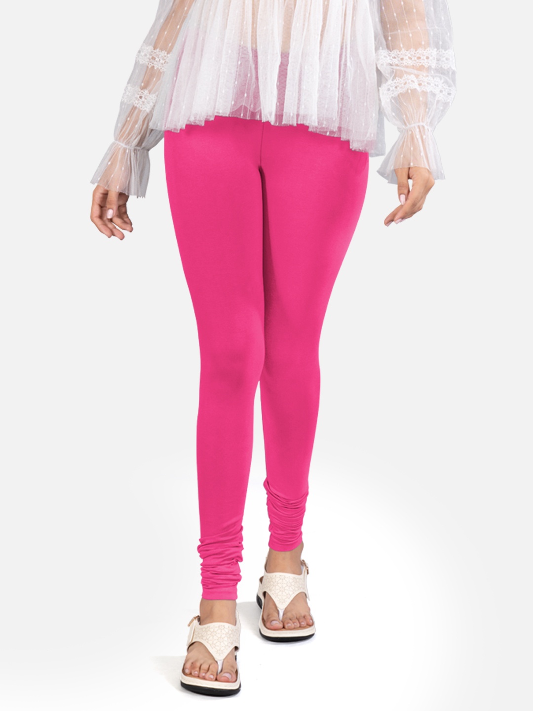 

indian flower Stretchable Churidar Length Leggings, Fuchsia