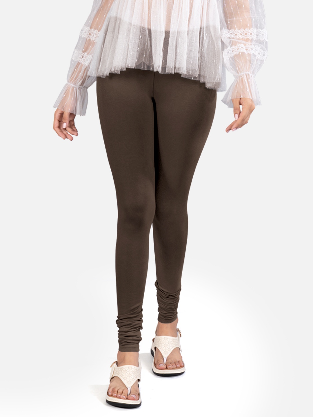

indian flower Women 4-Way Stretch Churidar-Length Leggings, Brown