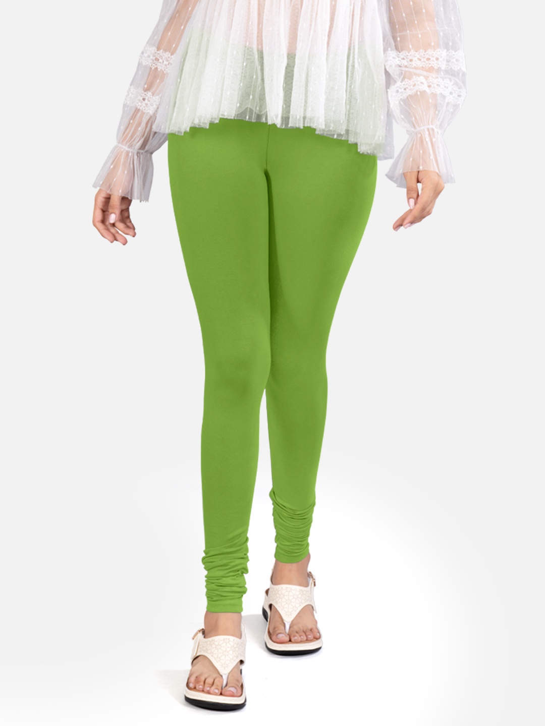 

indian flower Women 4-Way Stretch Churidar Length Leggings, Green