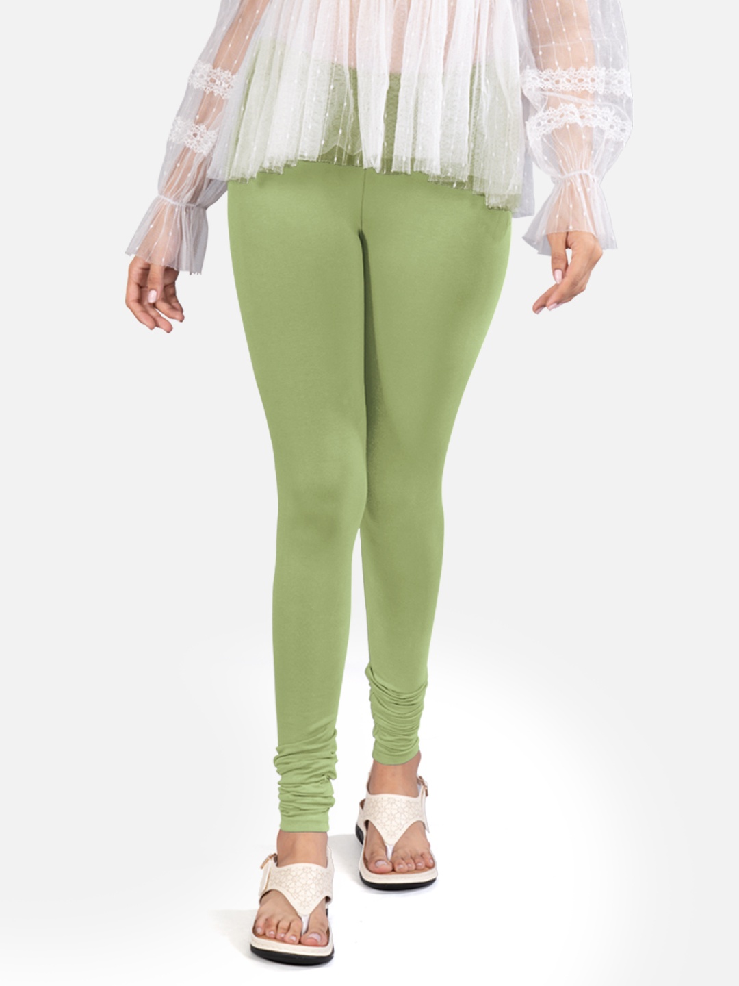 

indian flower Women 4-Way Stretch Churidar-Length Leggings, Olive