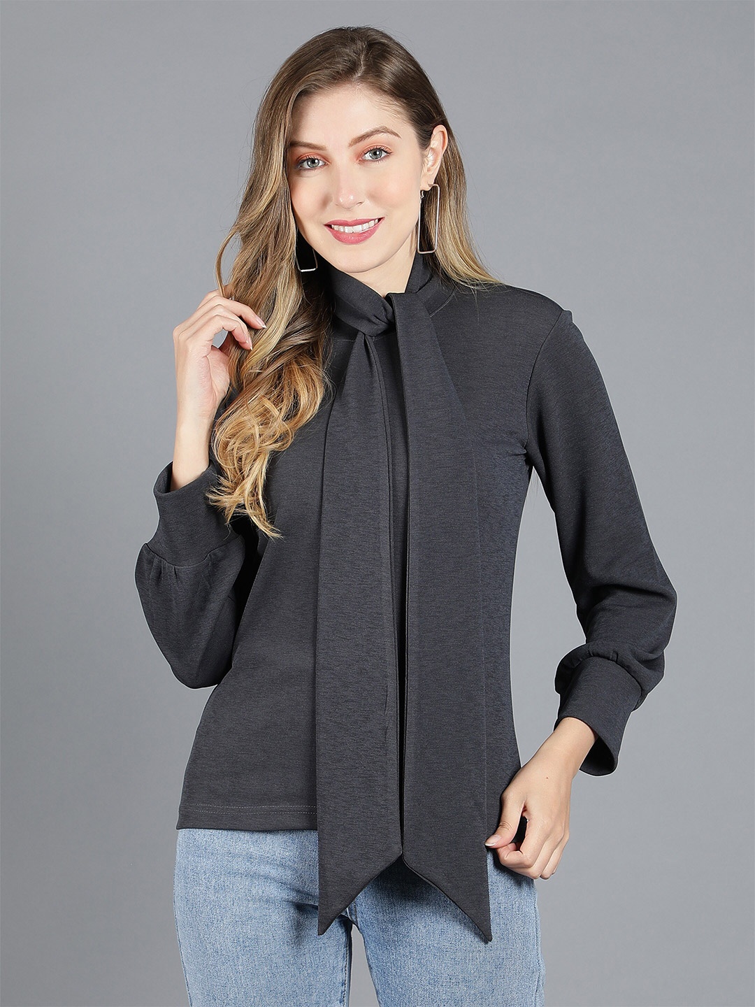 

Sonex Gold High Neck Puff Sleeves Top, Black