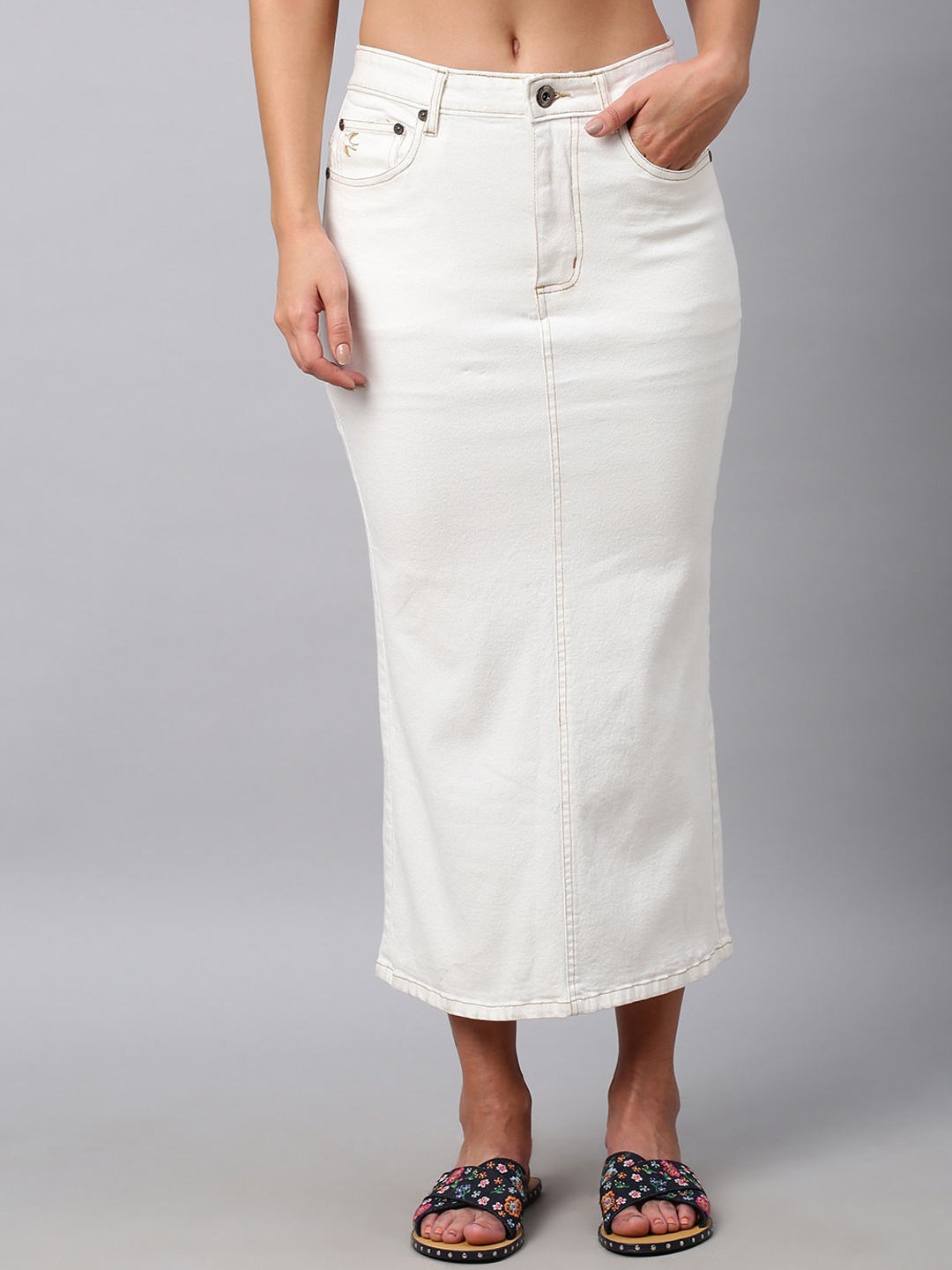 

Chemistry Midi-Length Pencil Denim Skirt, White