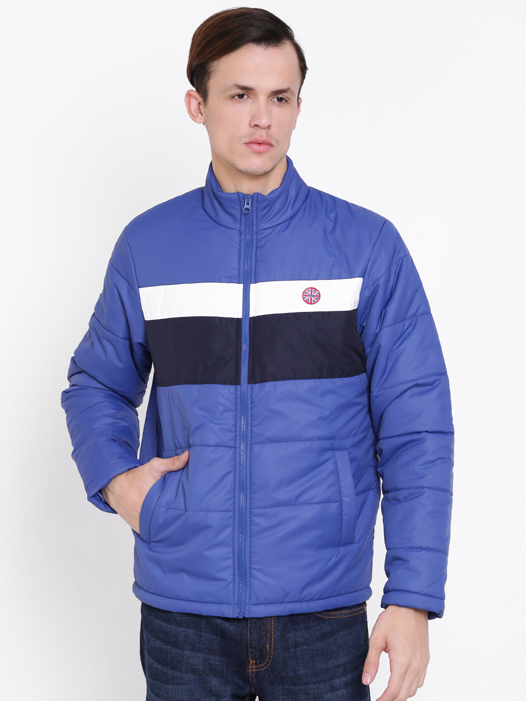 

Cloak & Decker by Monte Carlo Men Blue Striped Padded Jacket