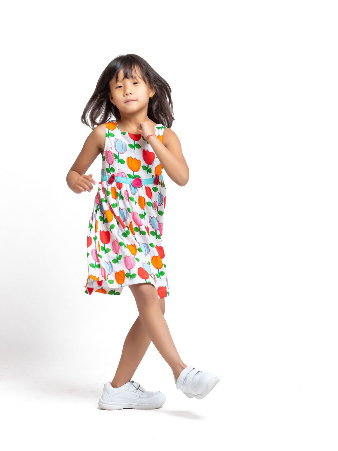 

My Little Lambs Girls Square Neck Floral Printed A-Line Dress, White