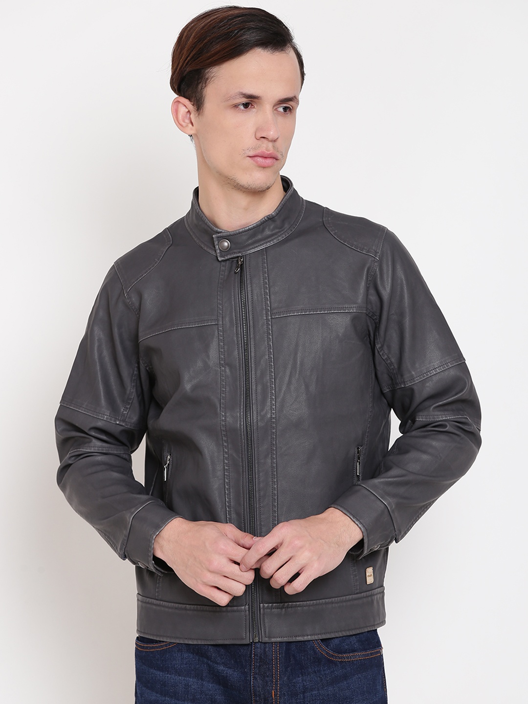 

Cloak & Decker by Monte Carlo Men Grey Solid Biker Jacket