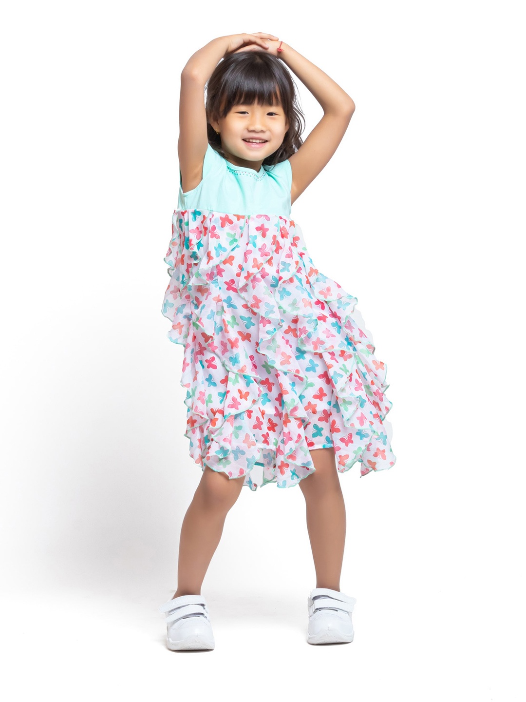 

My Little Lambs Girls Round Neck Conversatinal Printed Chiffon A-Line Dress, Blue