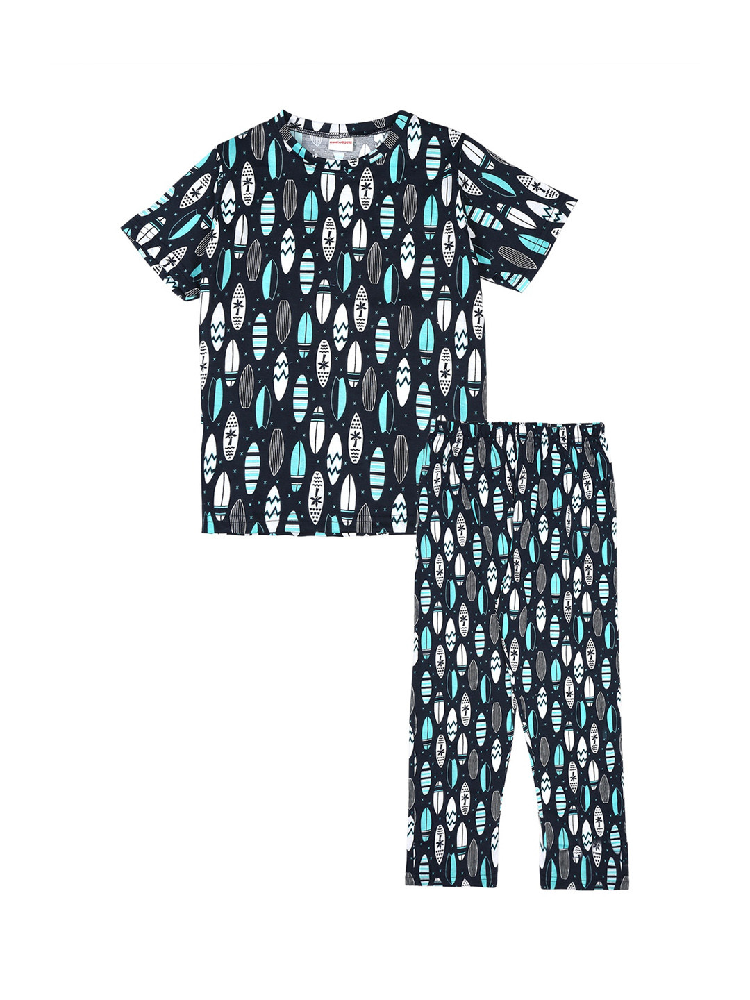 

RAINE AND JAINE Boys Conversational Printed Pure Cotton Night Suit, Navy blue
