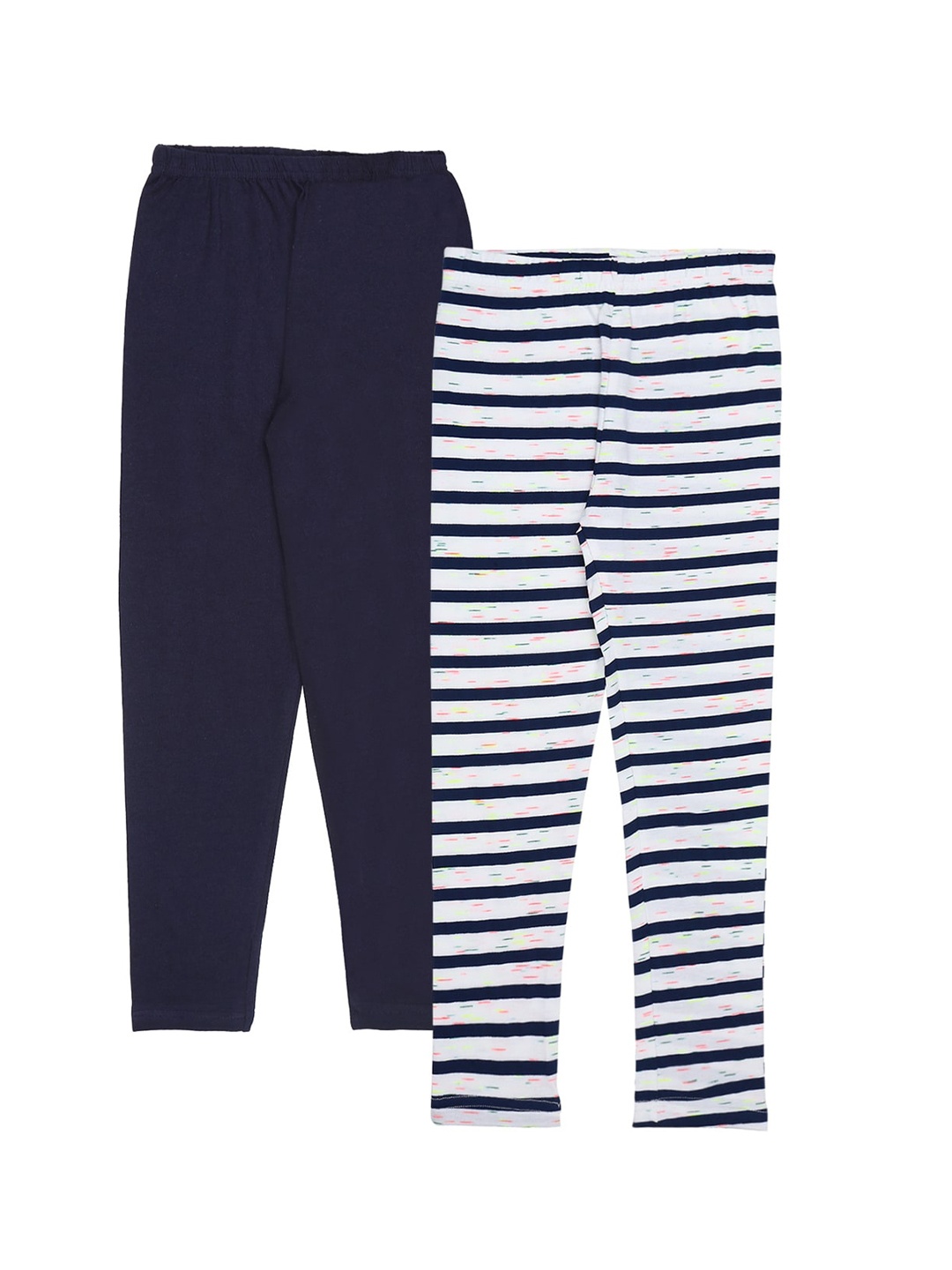 

RAINE AND JAINE Girls Pack Of 2 Striped Ankle-Length Leggings, Navy blue