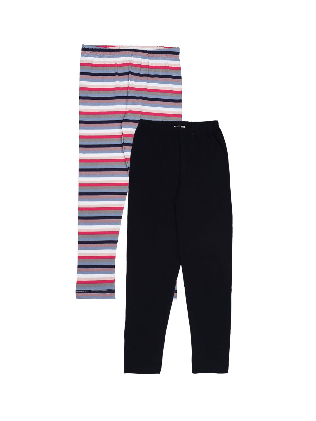 

RAINE AND JAINE Girls Pack Of 2 Striped Ankle-Length Leggings, Black