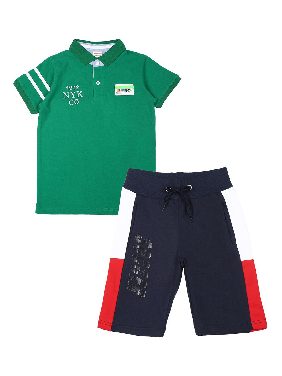 

RAINE AND JAINE Boys Pure Cotton Polo Collar T-shirt with Shorts Clothing Set, Green