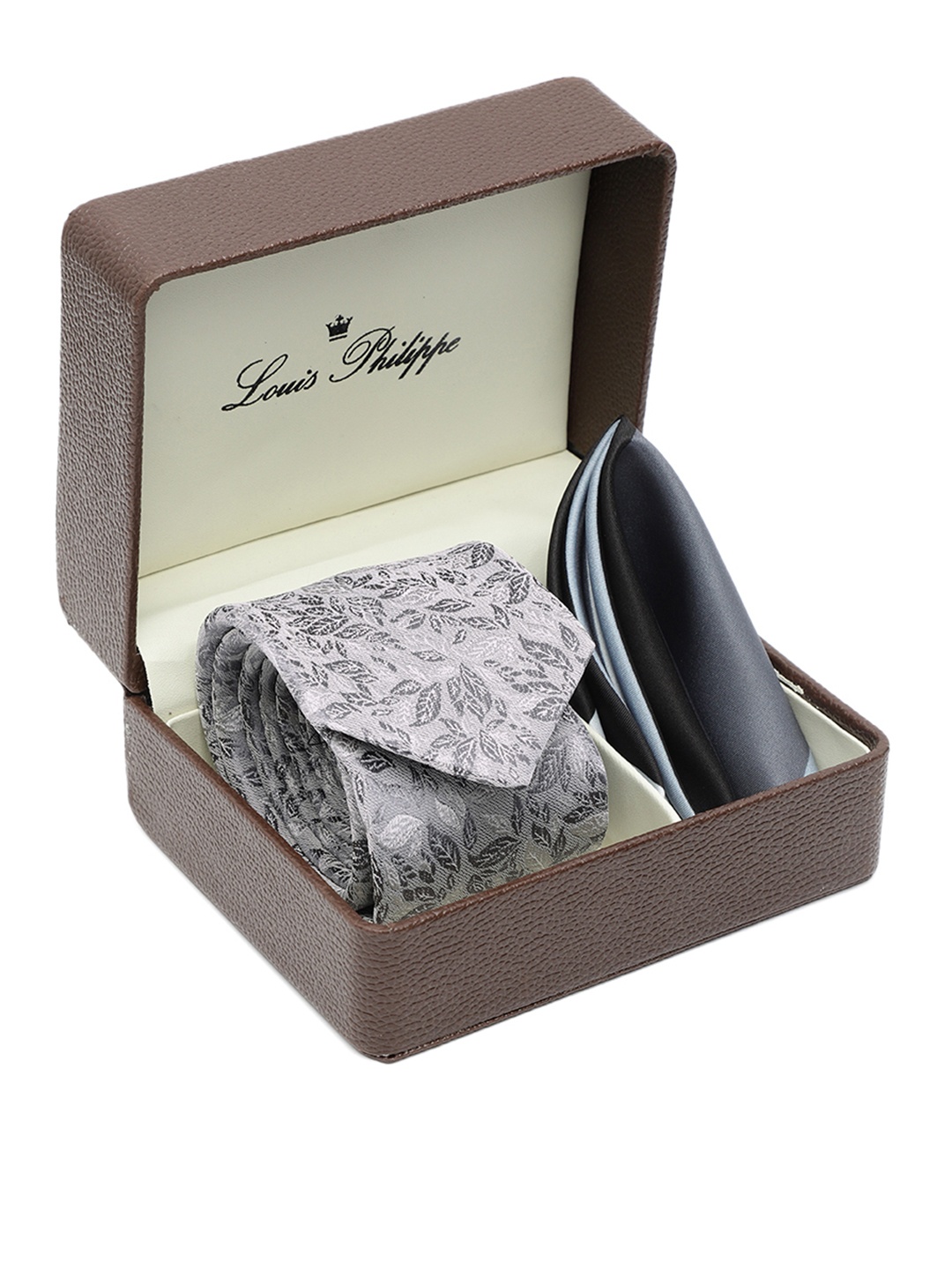 

Louis Philippe Men Woven Design & Colourblocked Tie & Pocket Square Gift Set, Grey