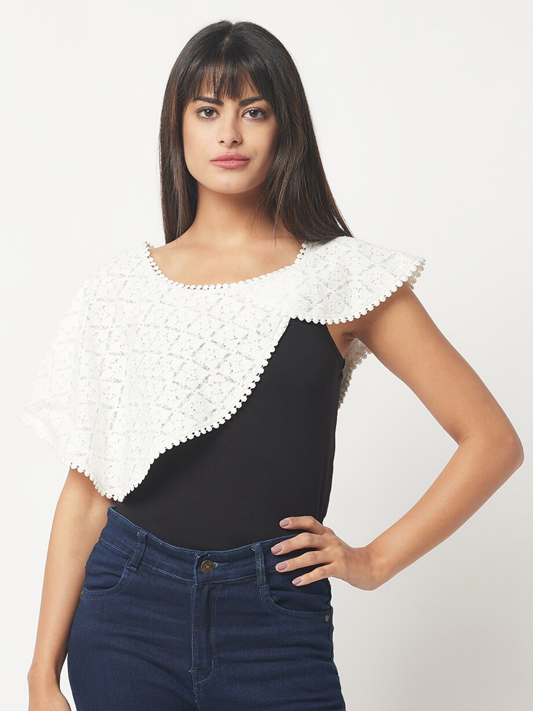 

Espresso Asymmetric Waterfall Shrug, Off white