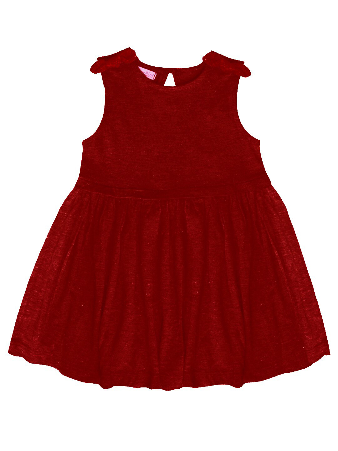 

milou Girls Round Neck Gathered Fit & Flare Cotton Dress, Brown