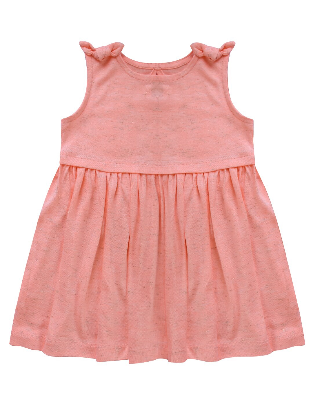 

milou Girls Round Neck Gathered Fit & Flare Cotton Dress, Peach