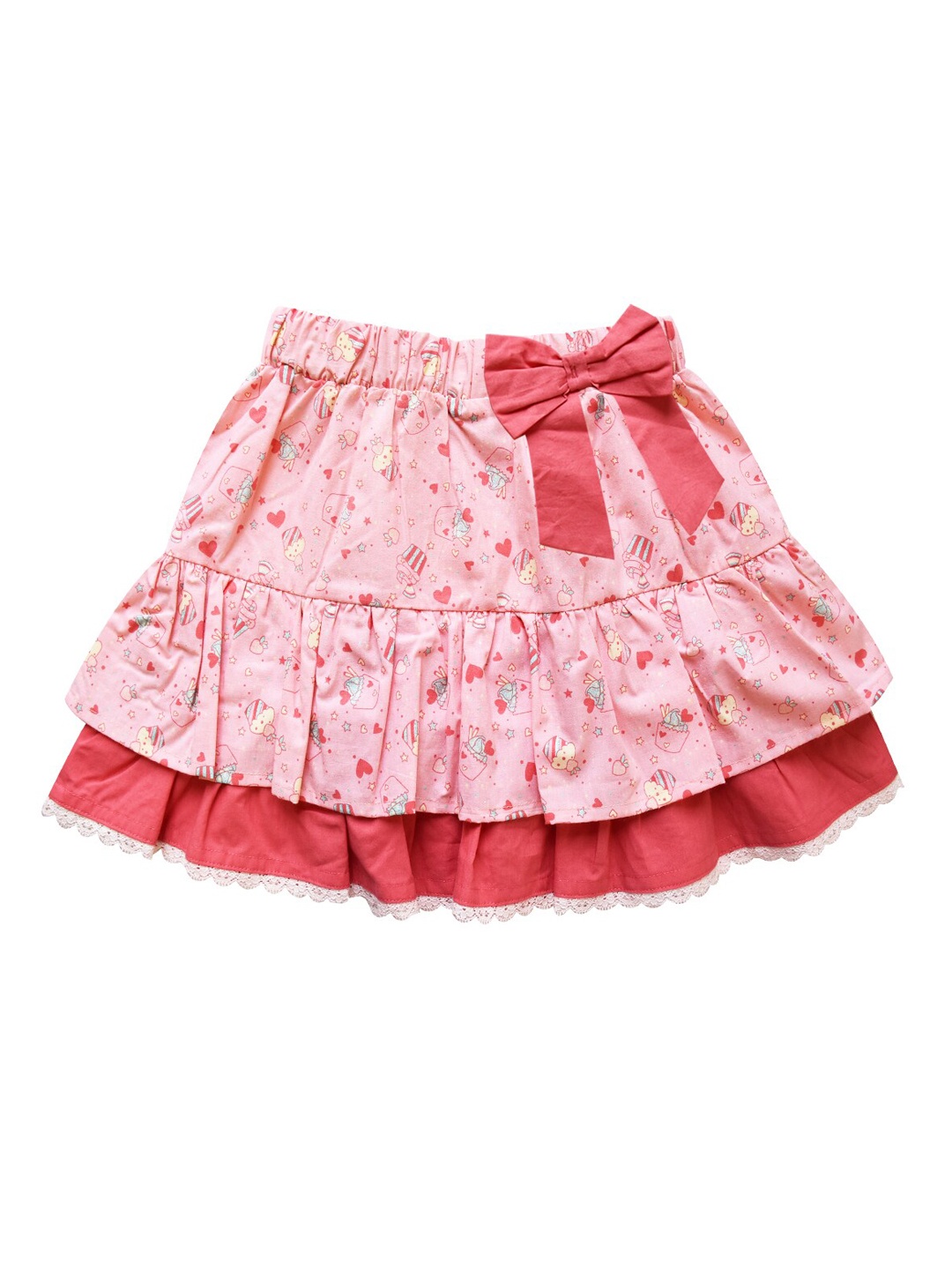 

milou Girls Printed Pure Cotton Flared Knee-length Skirt, Pink