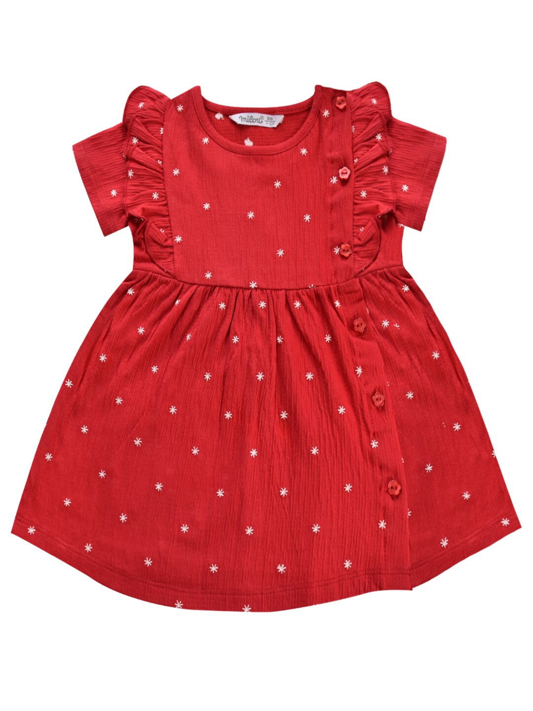 

milou Girls Round Neck Conversational Printed Fit & Flare Pure Cotton Dress, Red