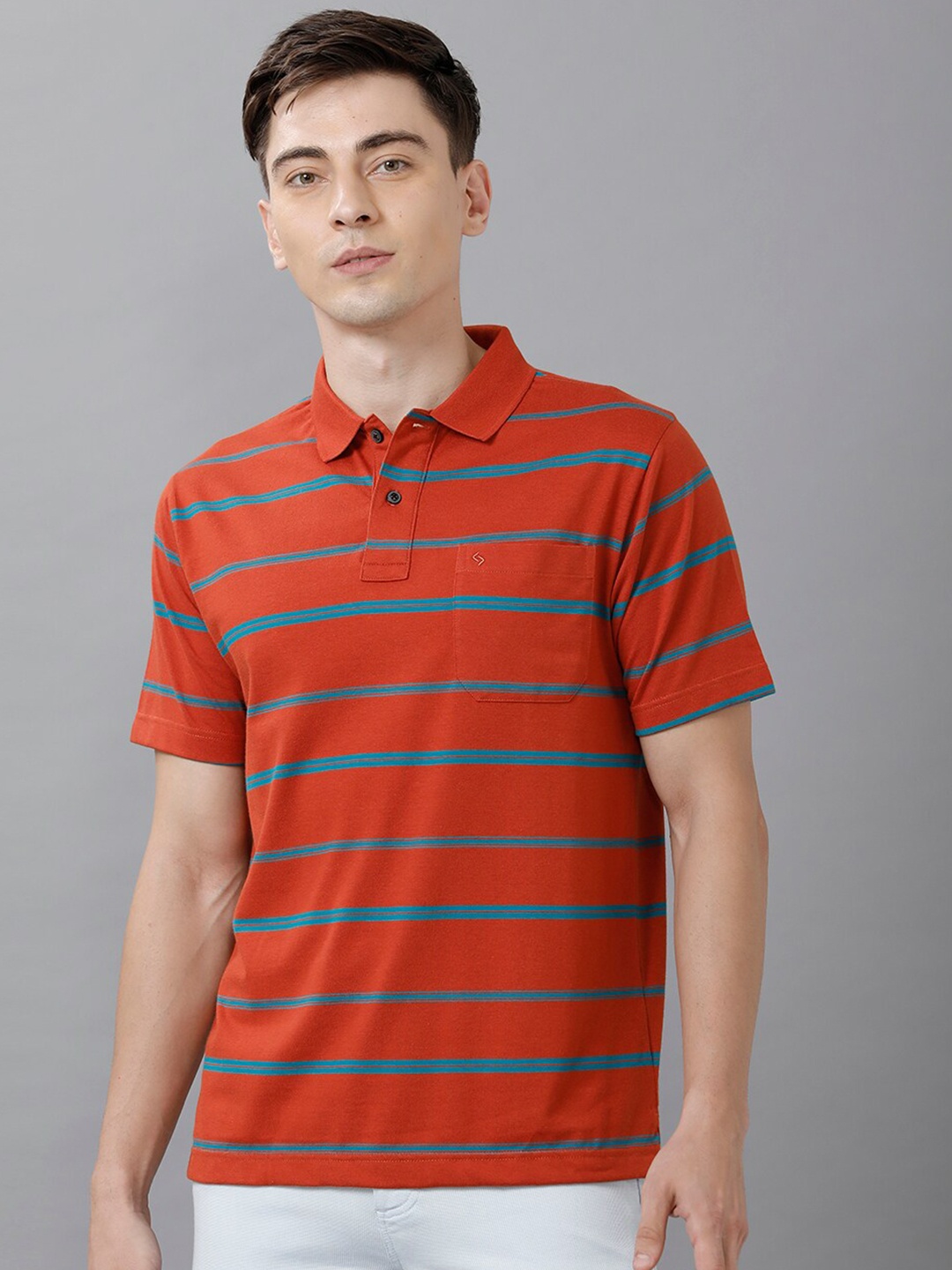 

Classic Polo Striped Polo Collar Cotton T-shirt, Red