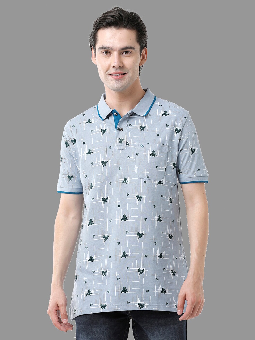 

Classic Polo Conversational Printed Polo Collar Cotton T-shirt, Blue