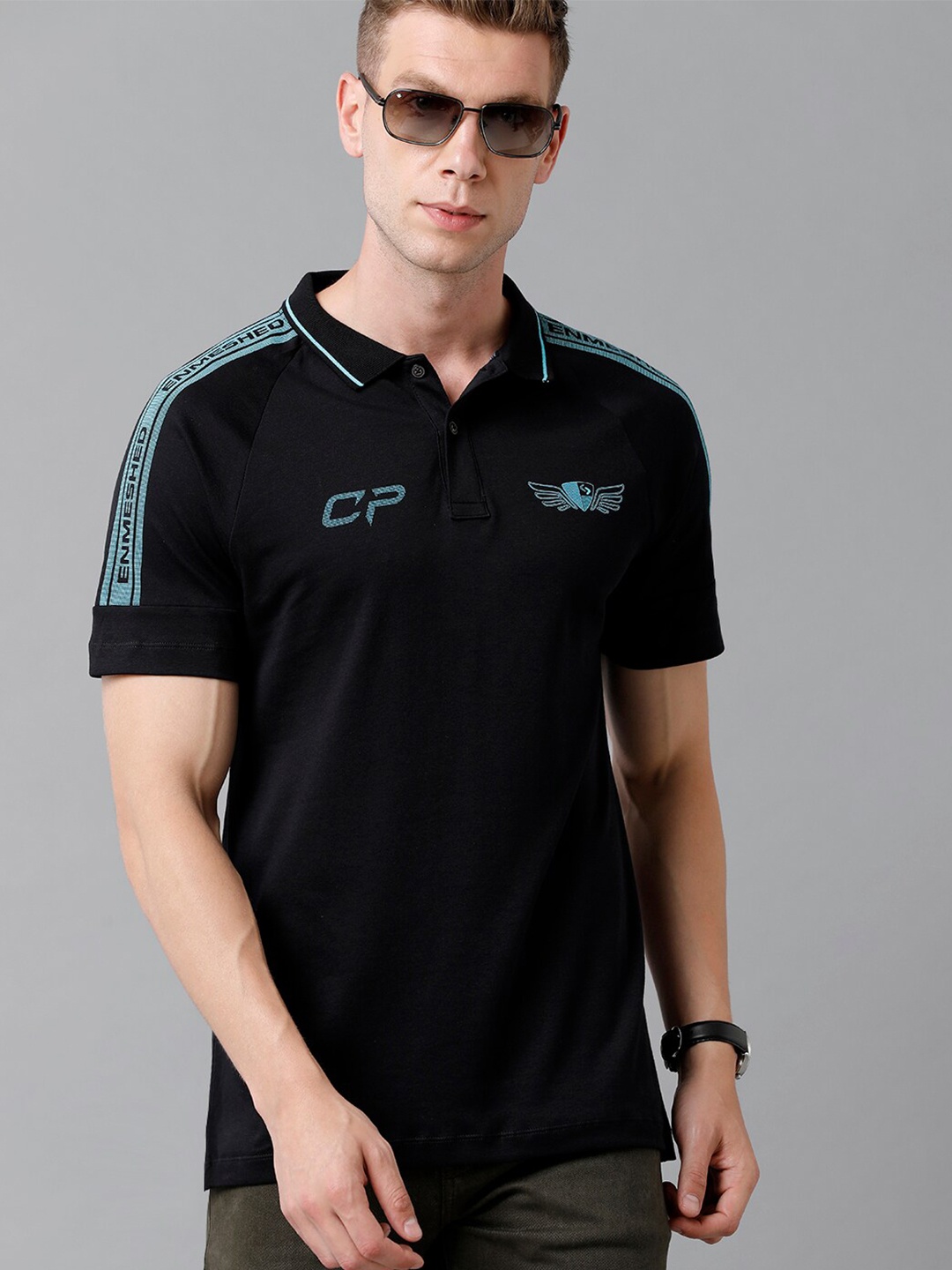 

Classic Polo Typography Printed Polo Collar Cotton Slim Fit T-shirt, Black