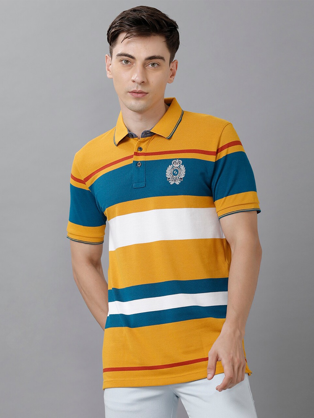 

Classic Polo Striped Polo Collar Cotton Slim Fit T-shirt, Mustard
