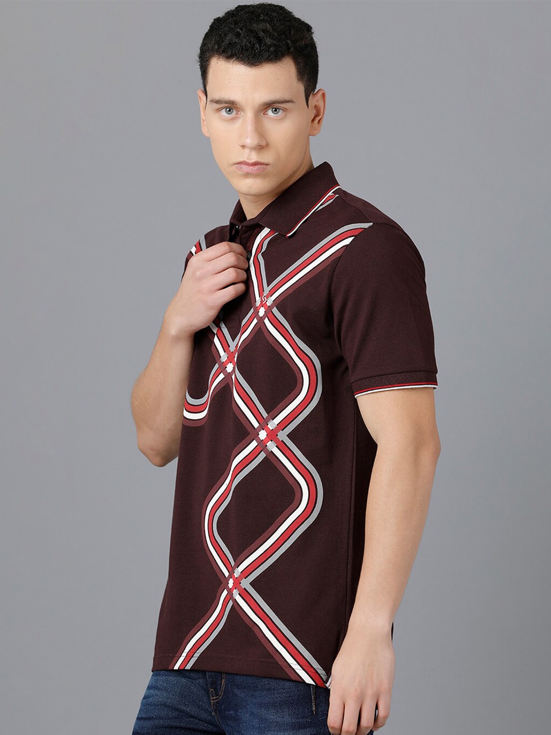 

Classic Polo Striped Polo Collar Slim Fit Cotton T-shirt, Brown