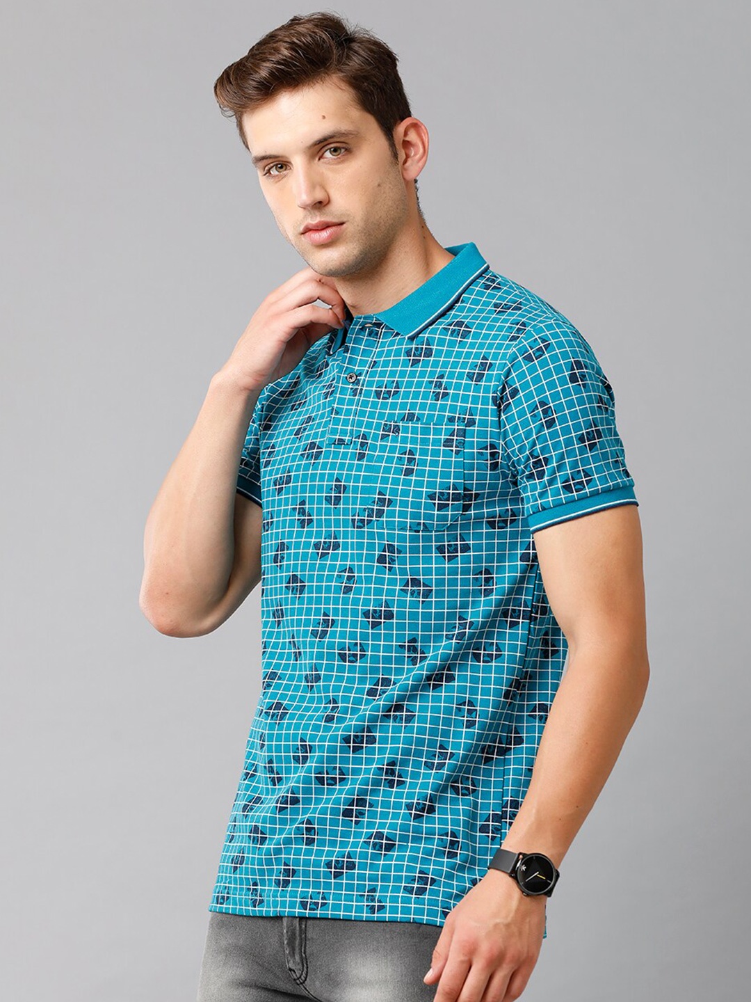 

Classic Polo Checked Polo Collar Slim Fit T-shirt, Blue